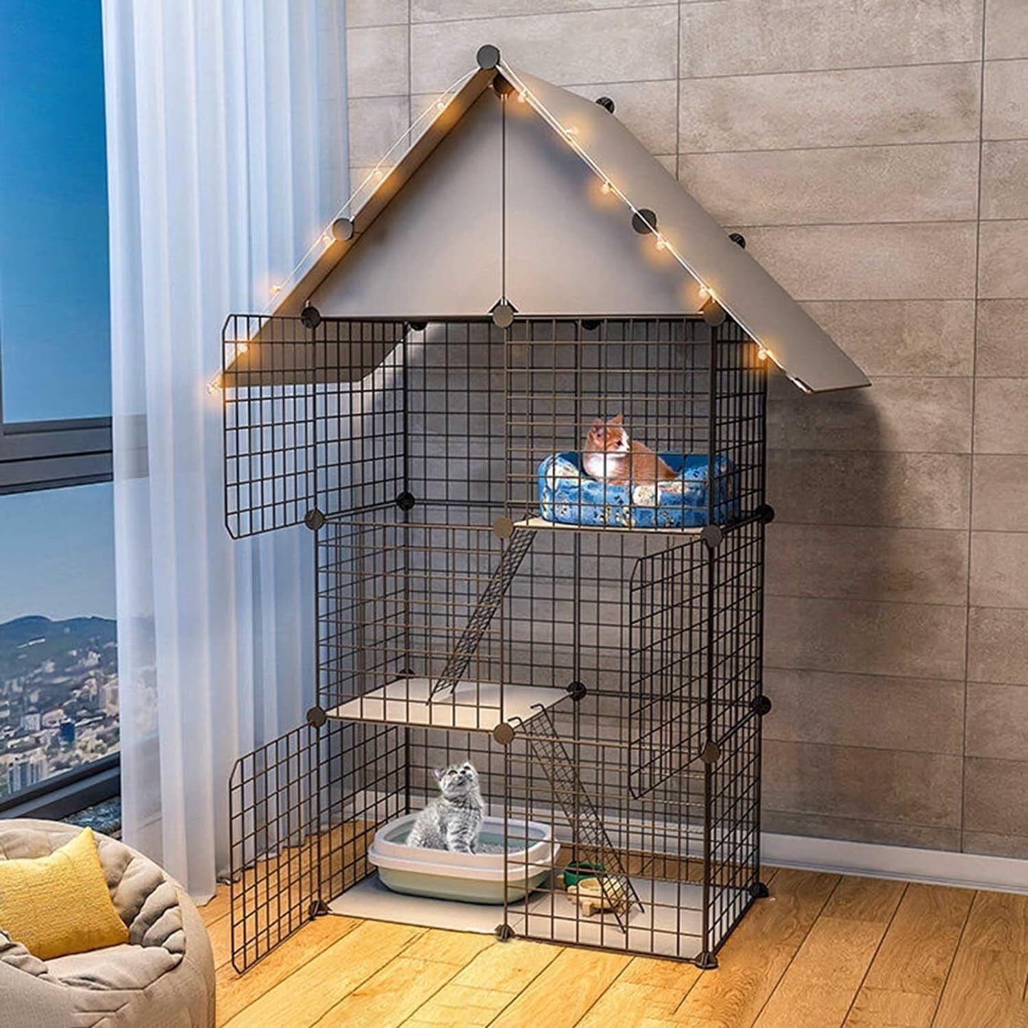 asdchZen Cat House Cat Cage Playpen - Cat Cages Indoor Large Ferret Cage Crates For S Cat Outdoor Enclosure For Cat And Small Animals,One Color,75X39X146