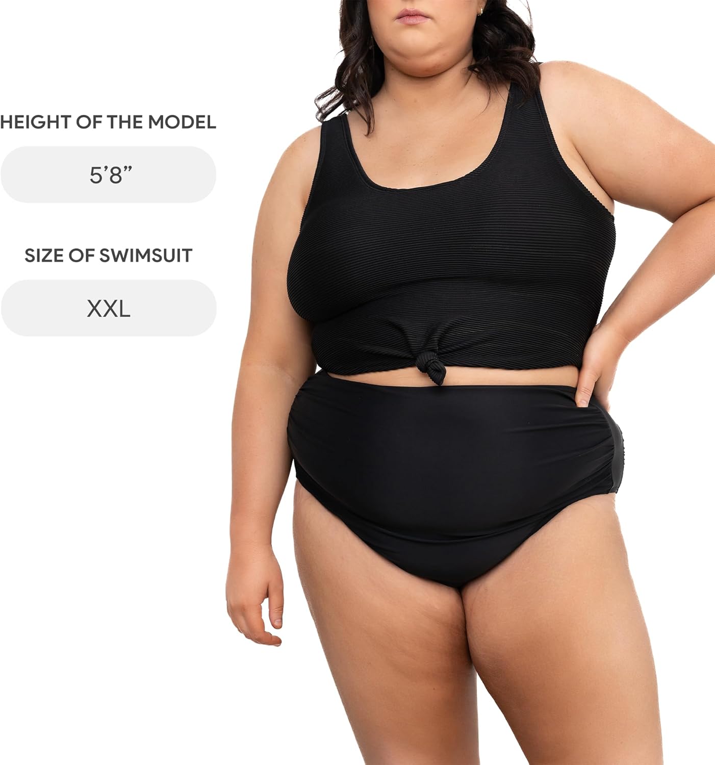 Coral Reef Swim Tankini Swimsuits for Women -Knotted Front Tankini Tops with Mid-High Ruched Swim Bottoms Tankinis - Black - Image 7