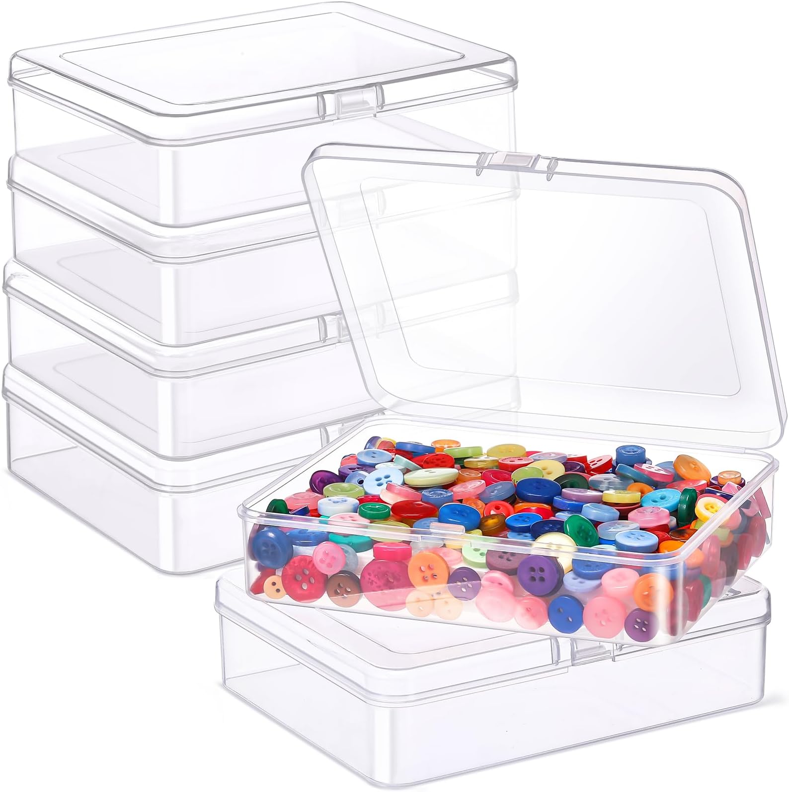 Jetec 6 Pieces Mini Plastic Clear Beads Storage Containers Box for Collecting Small Items, Beads, Jewelry, Business Cards, Game Pieces, Crafts (5 x 4 x 1.3 Inch)
