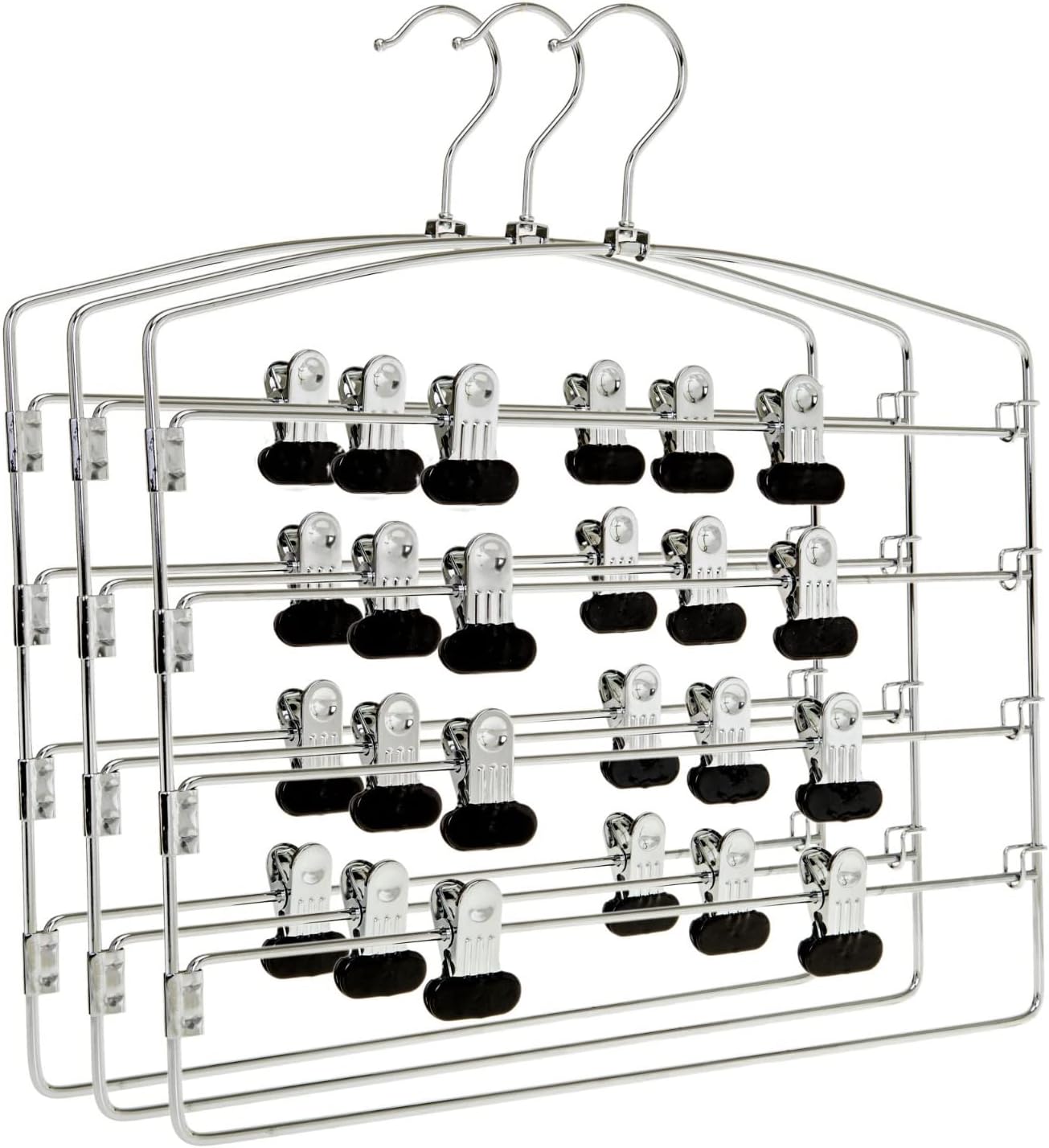 3 Quality Multi-Bar Metal Hangers - Real Heavy Duty, Space-Saving, Stable with Non-Slip Foam Padding, Swivel Hook for 5 Jeans Each - Suitable for Pants, Scarves, Towels, Trousers