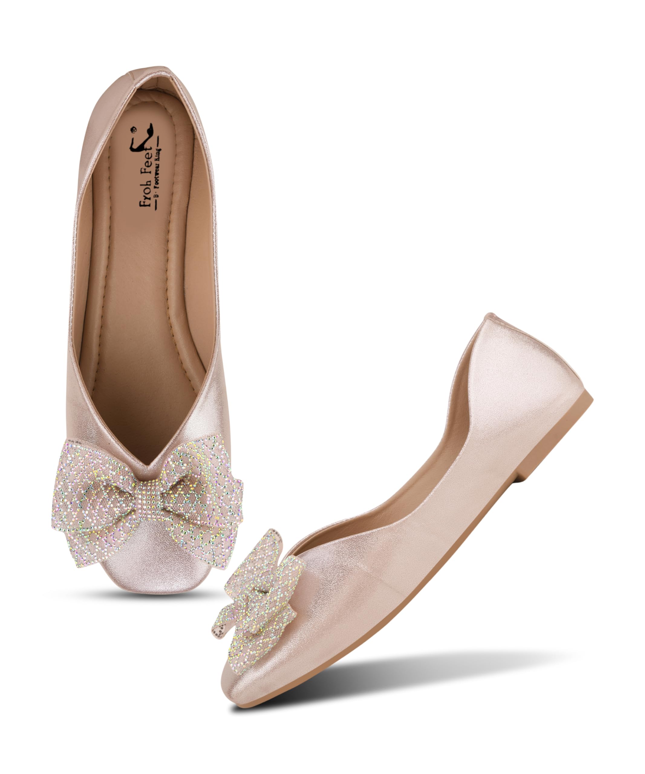 Froh Feet Women’s Shimmering Metallic Ballerina Flats Featuring a Spectacular Multi-Layered Glitter Bow Frontal Embellishment-picture-34
