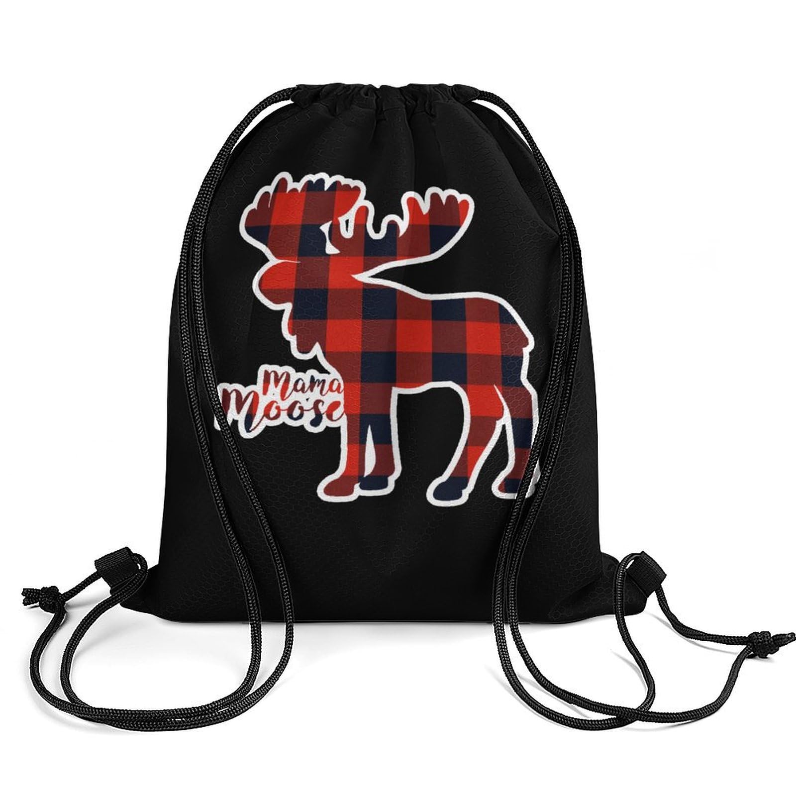 Mama Moose Red Plaid Drawstring Backpack Durable Sport Gym Bags Daypack for Men Women 35 * 42cm