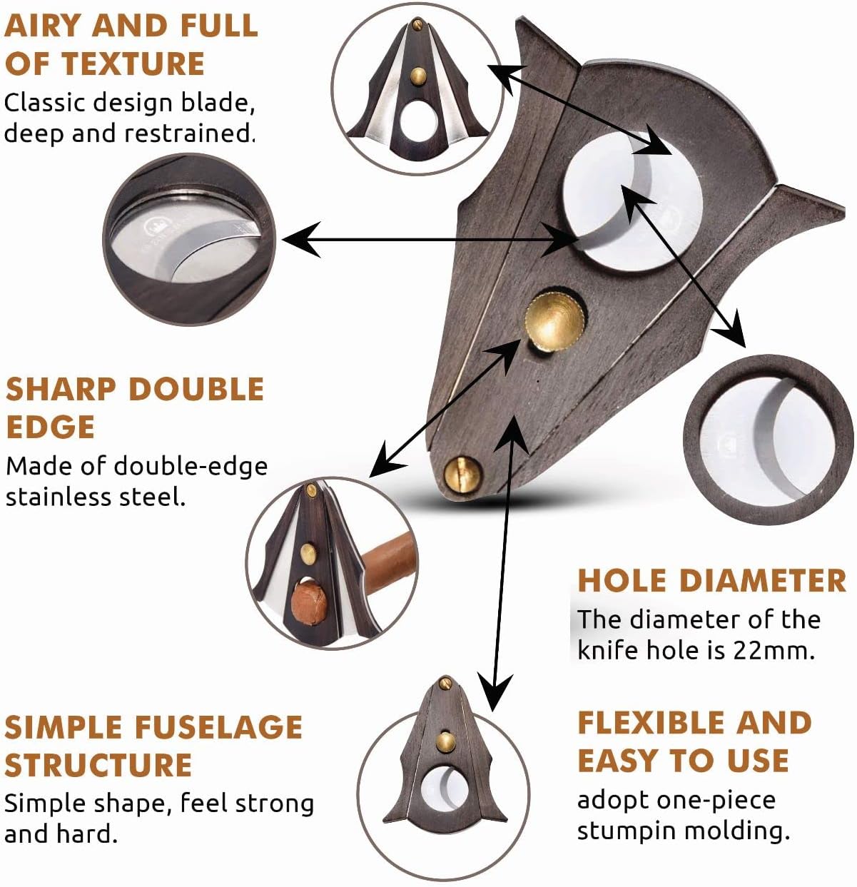 69Bourbons Stainless Steel Wood Tear Drop Cigar Cutter - Sharp Double-Blade Guillotine for Clean & Even Cutting - 1-Inch Diameter Hole for Most Cigars - Perfect for Groomsmen & Smokers