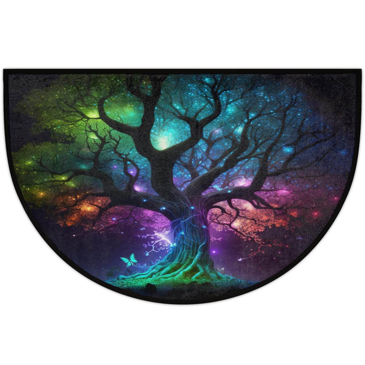 Alfombra semicircular Lavable con diseño de árbol de la Vida galáctico.