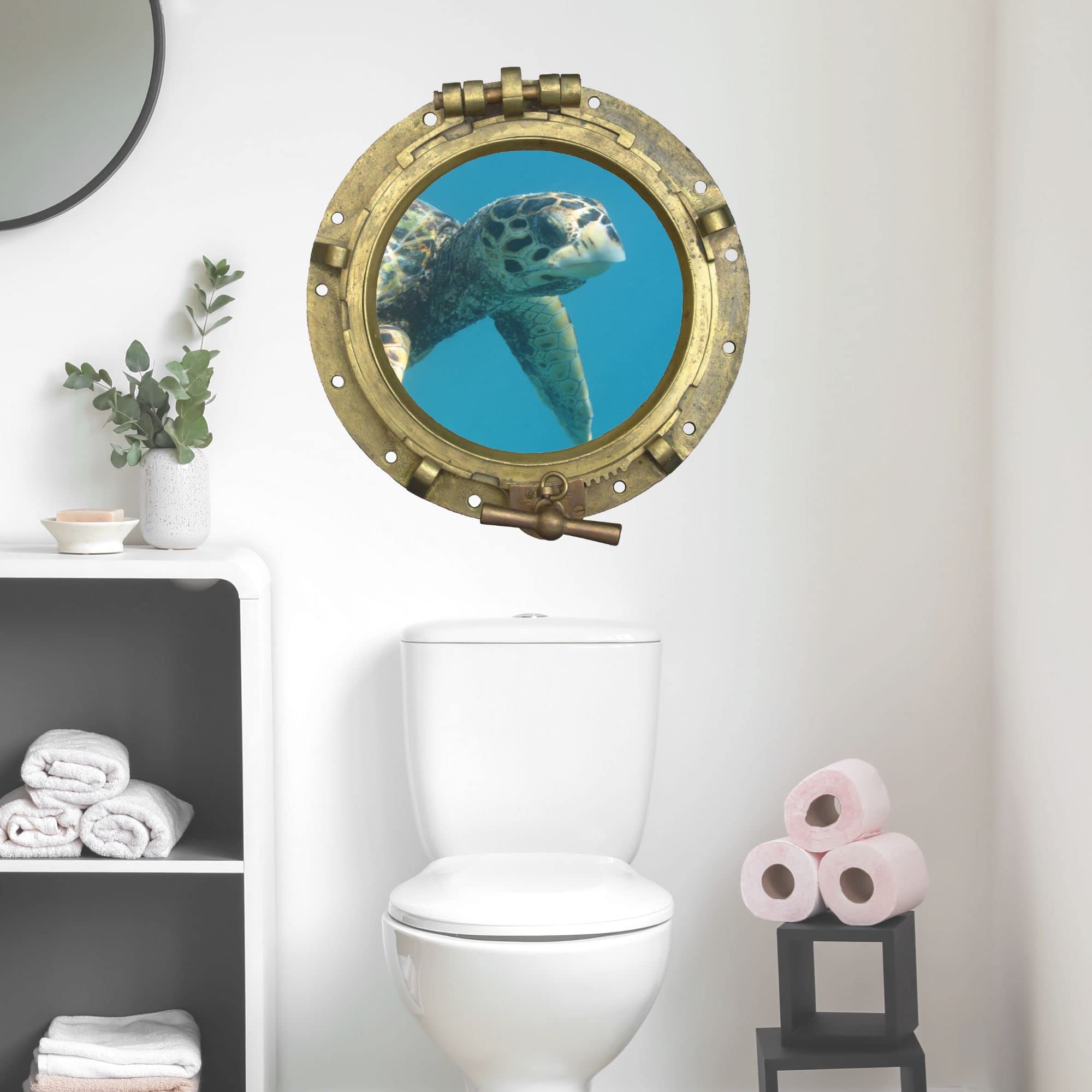 GRAZDesign Wandtattoo Badezimmer Bullauge Schildkröte, Wandsticker Fliesensticker Maritime Deko für Fliesen, Wand, Tür, Schrank, Wandaufkleber - 43x40cm