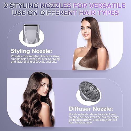 Miniatura 4 de Secador de pelo, 160000 rpm, secador de pelo iónico portátil y ligero con 500 millones de iones negativos, secado rápido, ligero y silencioso con