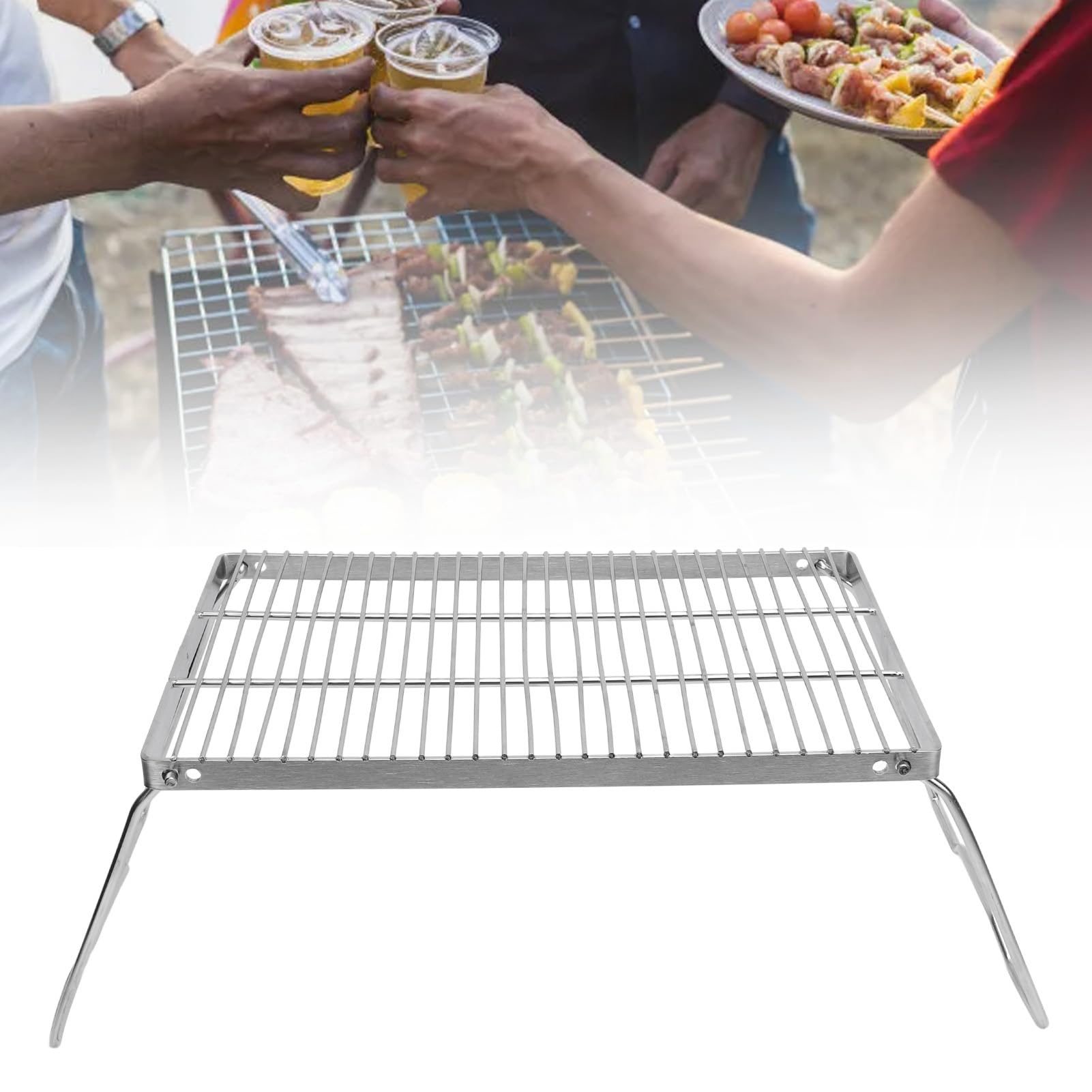 Składany Grill Kempingowy, Przenośny Grill Ze Stali Nierdzewnej 304, Ruszty Kempingowe, Przenośny Ruszt Kempingowy do Gotowania Na Świeżym Powietrzu, Wędrówki Z Plecakiem