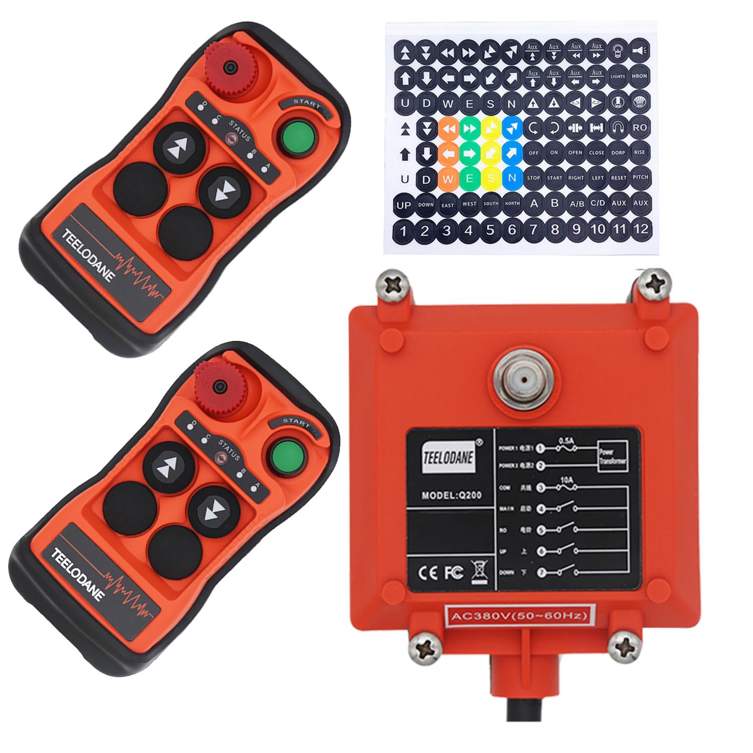 Industrial Wireless Remote Control for Truck Crane & Gantry Crane -Emergency Stop, 2 Channel Single Speed - Wireless Winch Remote Control kit with 2 transmitters with AC/DC 12-24V Receiver