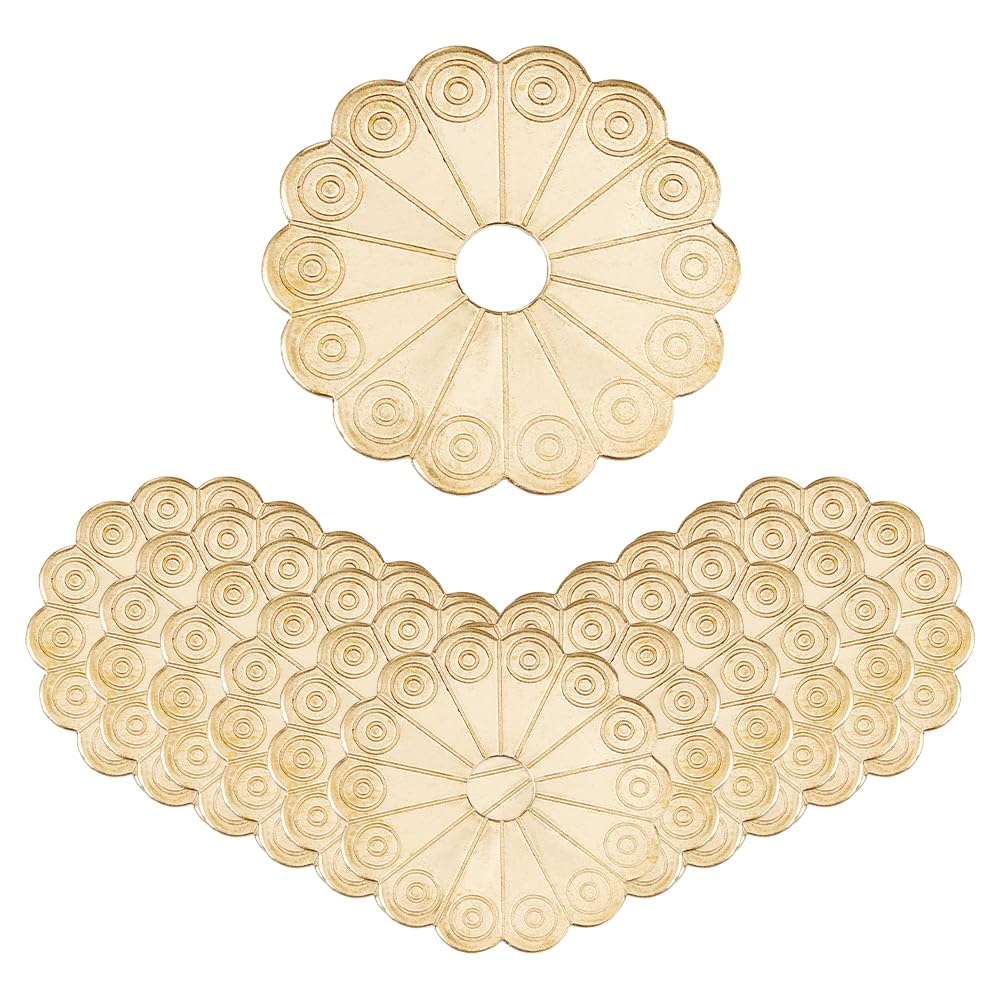 SUPERFINDINGS 12Pcs Brass Backplate Washers 3cm Classical Furniture Decoration Gasket Flower Hardware Accessories for Box Handles Knobs Furniture Cabinet Golden