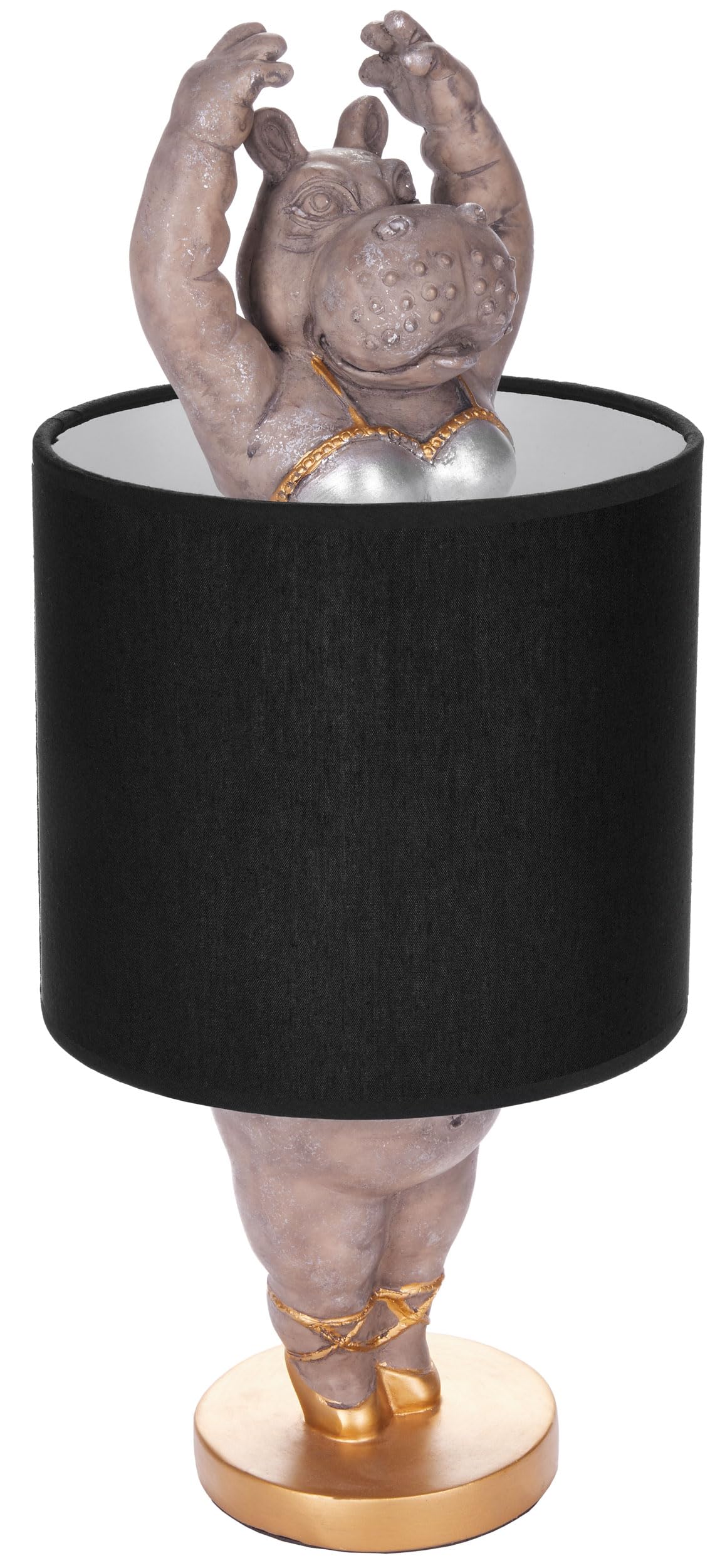 BRUBAKER Lampe de Table ou de Chevet Hippopotame Ballerine - Lampe de Table avec Pied en Céramique et Abat-jour en Tissu - 43 cm de Hauteur, Noir Gris
