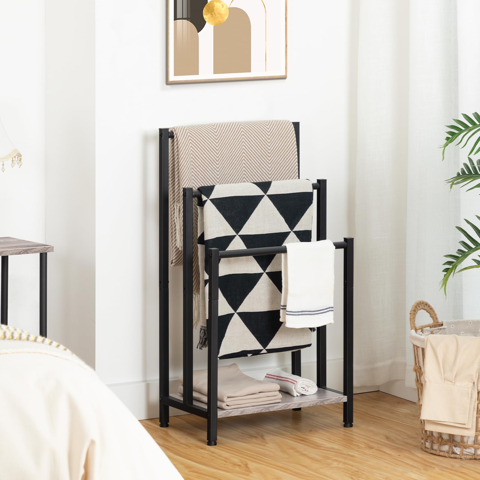 Portasciugamani Da Pavimento HOOBRO - 3 Bracci | Grigio E Nero Per Bagno O Camera