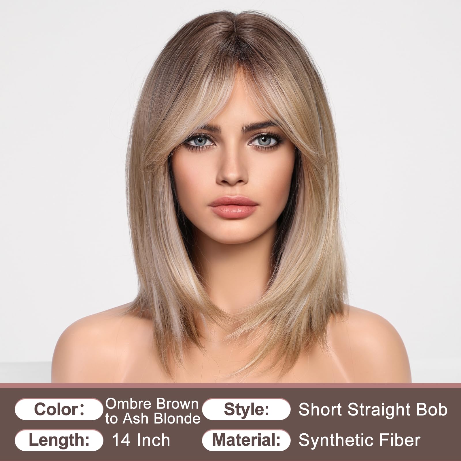 Amazon.com : HAIRCUBE Ombre Ash Blonde Wigs for Woemn Light  display picture 1