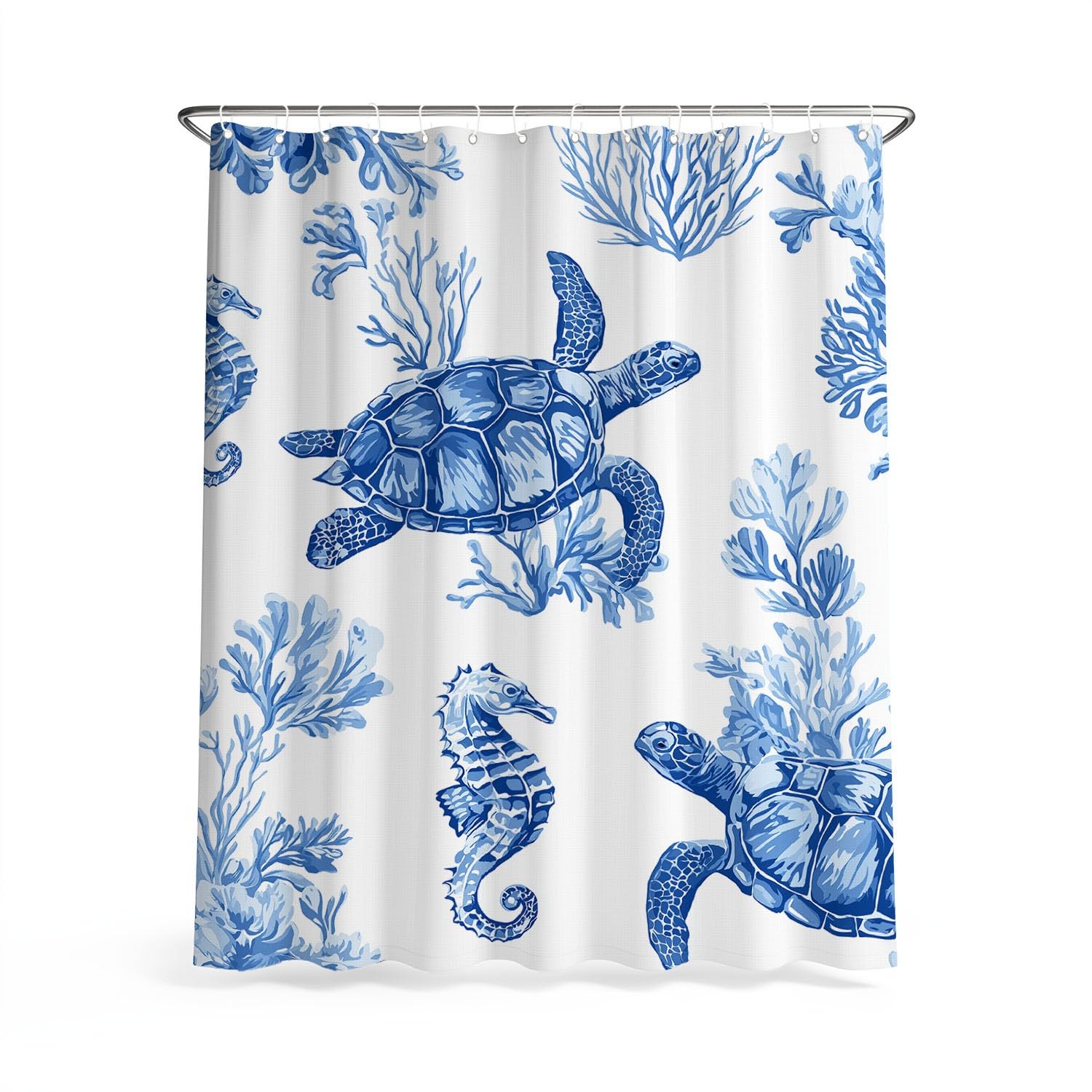 Generico Fantasia Tenda Da Doccia Calmo Mondo sottomarino Blu Bianco, Tenda Da Doccia Per Bagno, Vasca Da Bagno, Tenda In Poliestere Impermeabile Con Ganci In Plastica, 180 x 180 cm