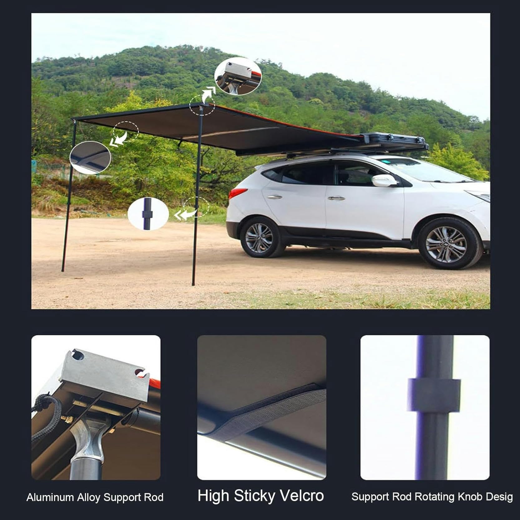 Toldo portátil con iluminación LED integrada para camping y refugio de vehículos