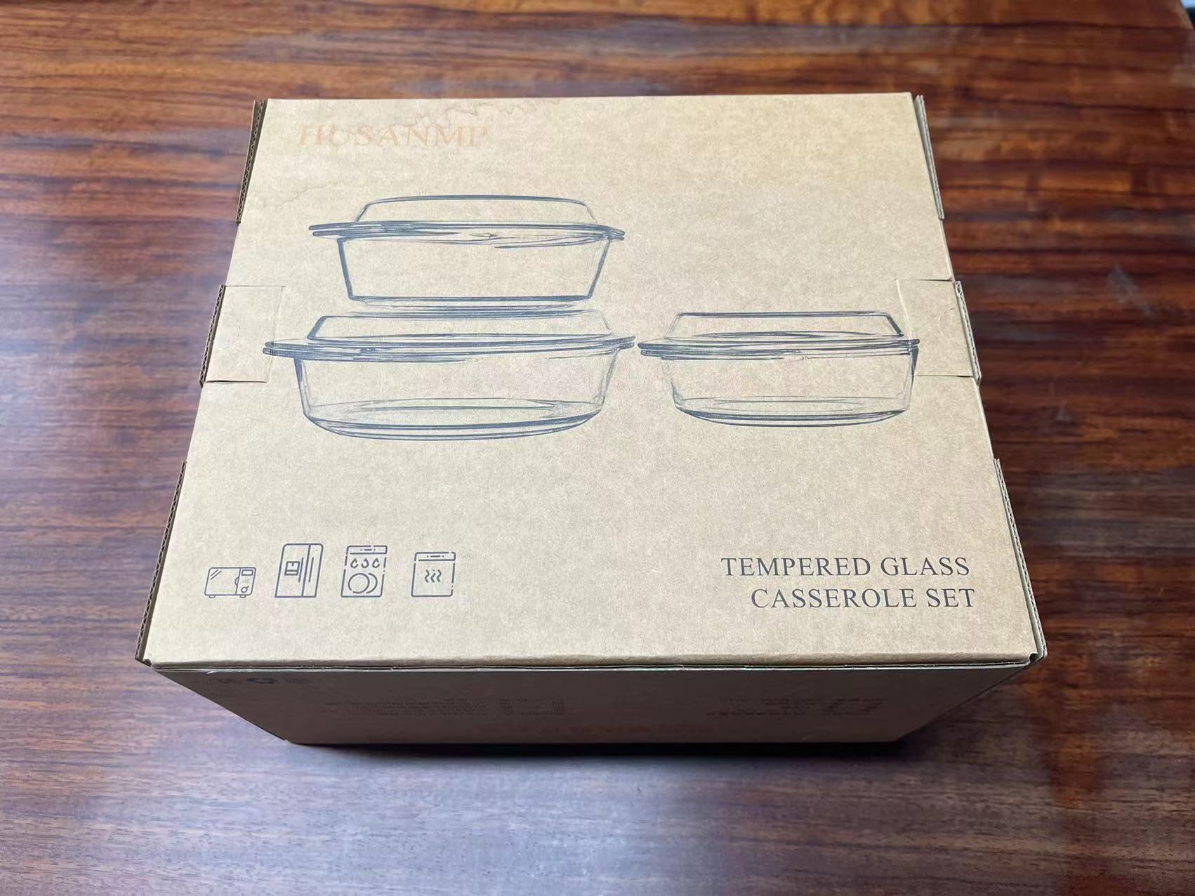Set di 6 Pezzi Casseruola Tonda in Vetro Con Coperchio, 1L+1.5L+1.8L Temperato Teglia da Forno per Forno, Congelatore e Lavabile in Lavastoviglie