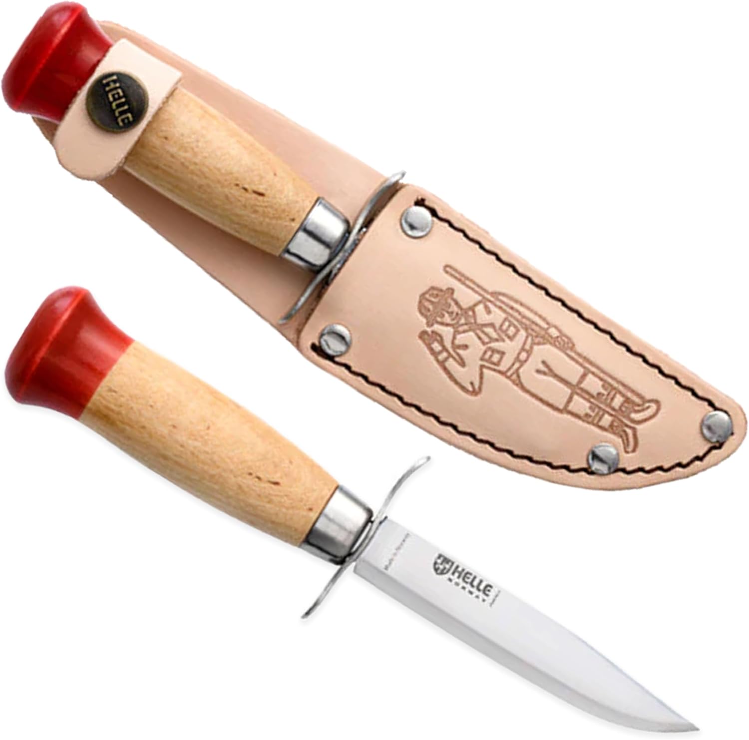 HELLE Knives - Speider Gutt (Boy) - Fixed Blades - Stick Tang - Beginner, Scout, Learning - Stainless Steel - Leather Sheath - Made in Norway