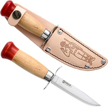 HELLE Knives - Speider Gutt Boy - Fixed Blades - Stick Tang - Beginner, Scout, Learning - Stainless Steel - Leather Sheath - Made in Norway