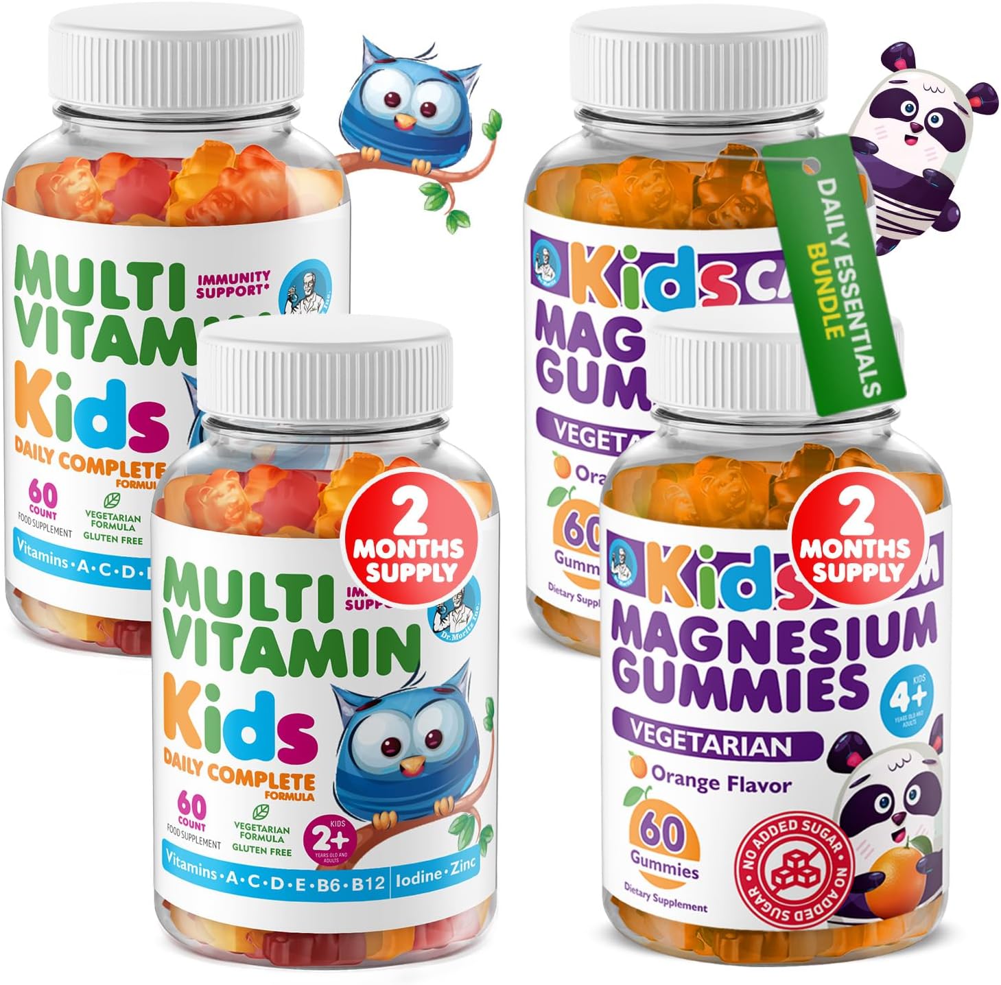 DR. MORITZ Kids Magnesium Gummies Orange Flavor (120 Count) and Kids Multivitamin Gummies (120 Count) - Relaxation & Health Support - Non-GMO, Vegetarian Toddler Vitamins
