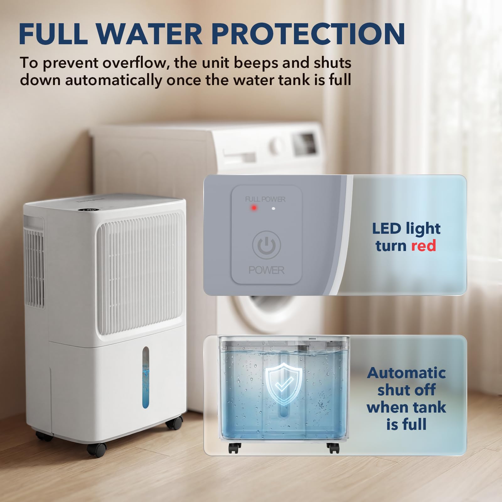 LEENON 12L Deshumidificador de Humedad Compresor, Modo Inteligente/Continuo/Sueño, Temporizador de 24 horas, Doble Sistema de Drenaje, Apagado Automático, 30m² para para el Hogar Sótano