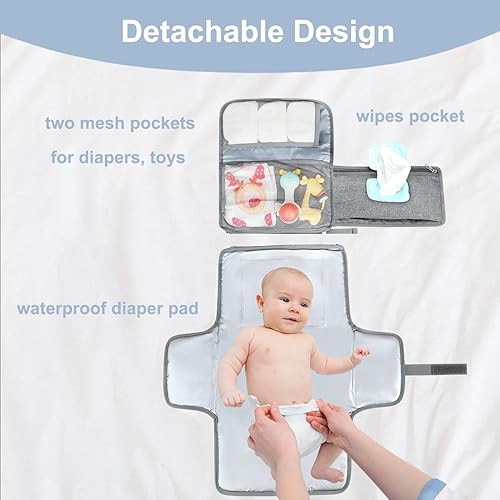 Miniatura 2 de LANDICI Cambiador de pañales portátil para niñas y niños recién nacidos, cambiador de bebé impermeable de viaje con bolsillo para toallitas