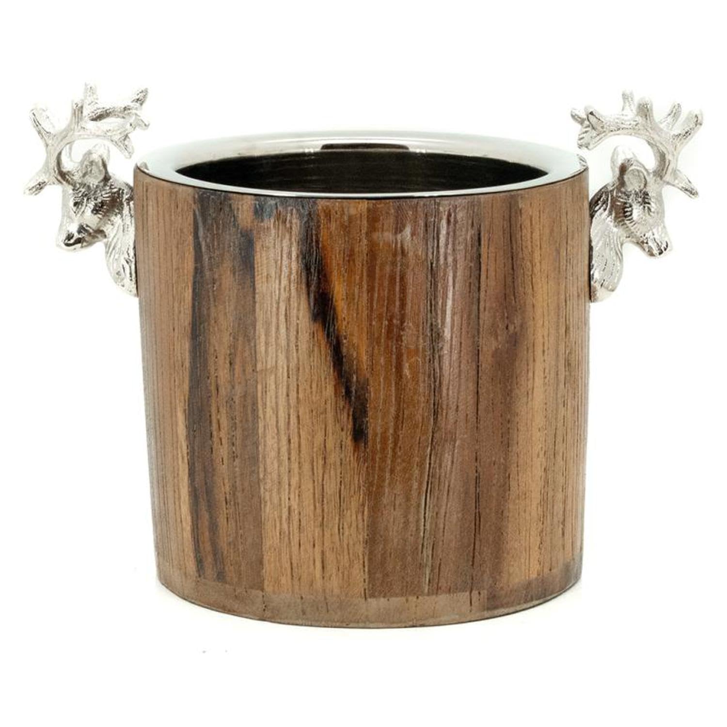 AUBRY GASPARD - Seau À Champagne Cerf en Bois Recyclé et Aluminium - Modèle Élégant avec Seau en Métal Amovible - Dimensions 28X17X20 cm - Couleur Naturelle