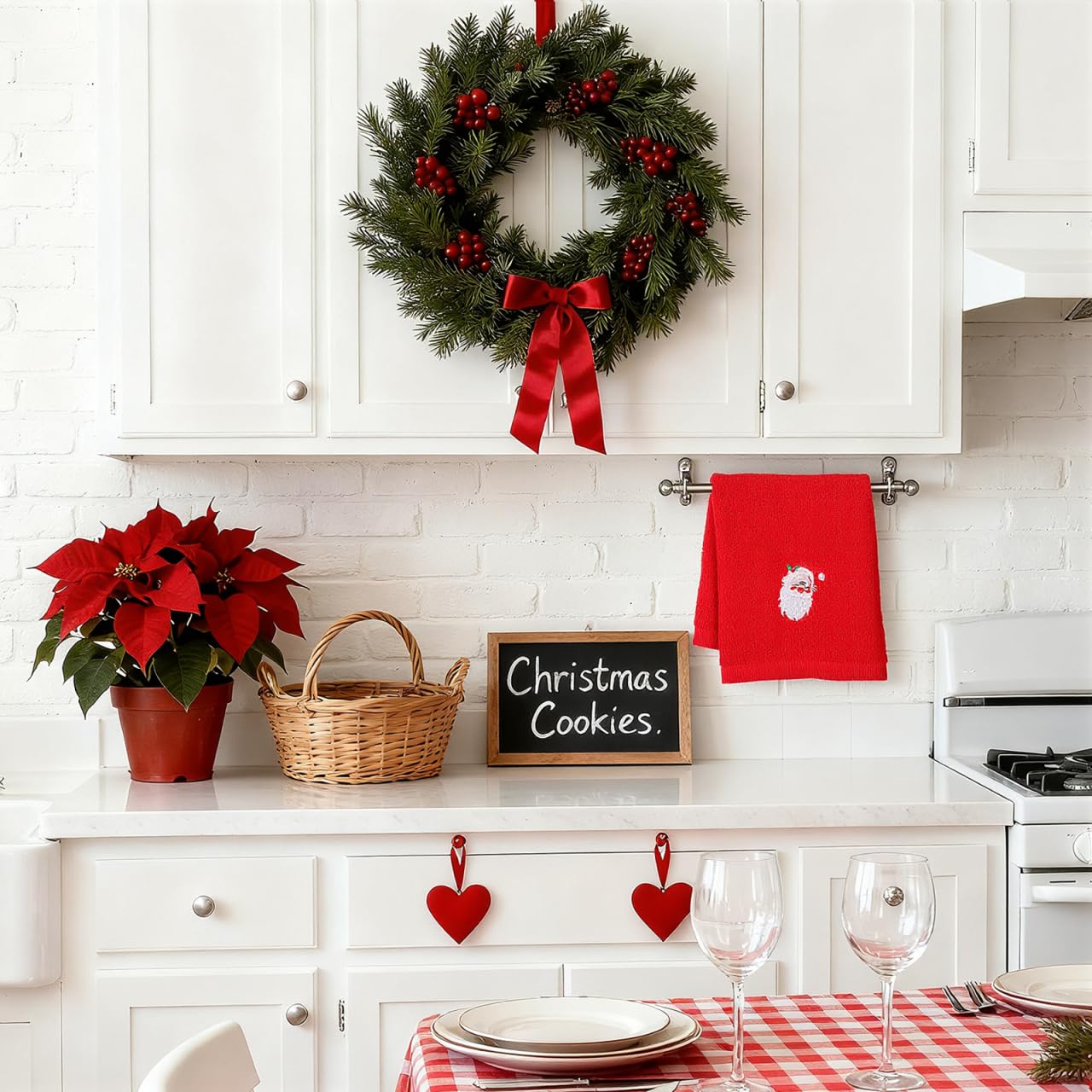 Operitacx 6-Teiliges Handtuch-Set Mit Weihnachtsstickerei, GeschirrtüCher KüChentüCher Waschlappen GeschirrtüCher FüR Zuhause, Badezimmer, KüChe, Alltag, 44,6 X 31,8 cm