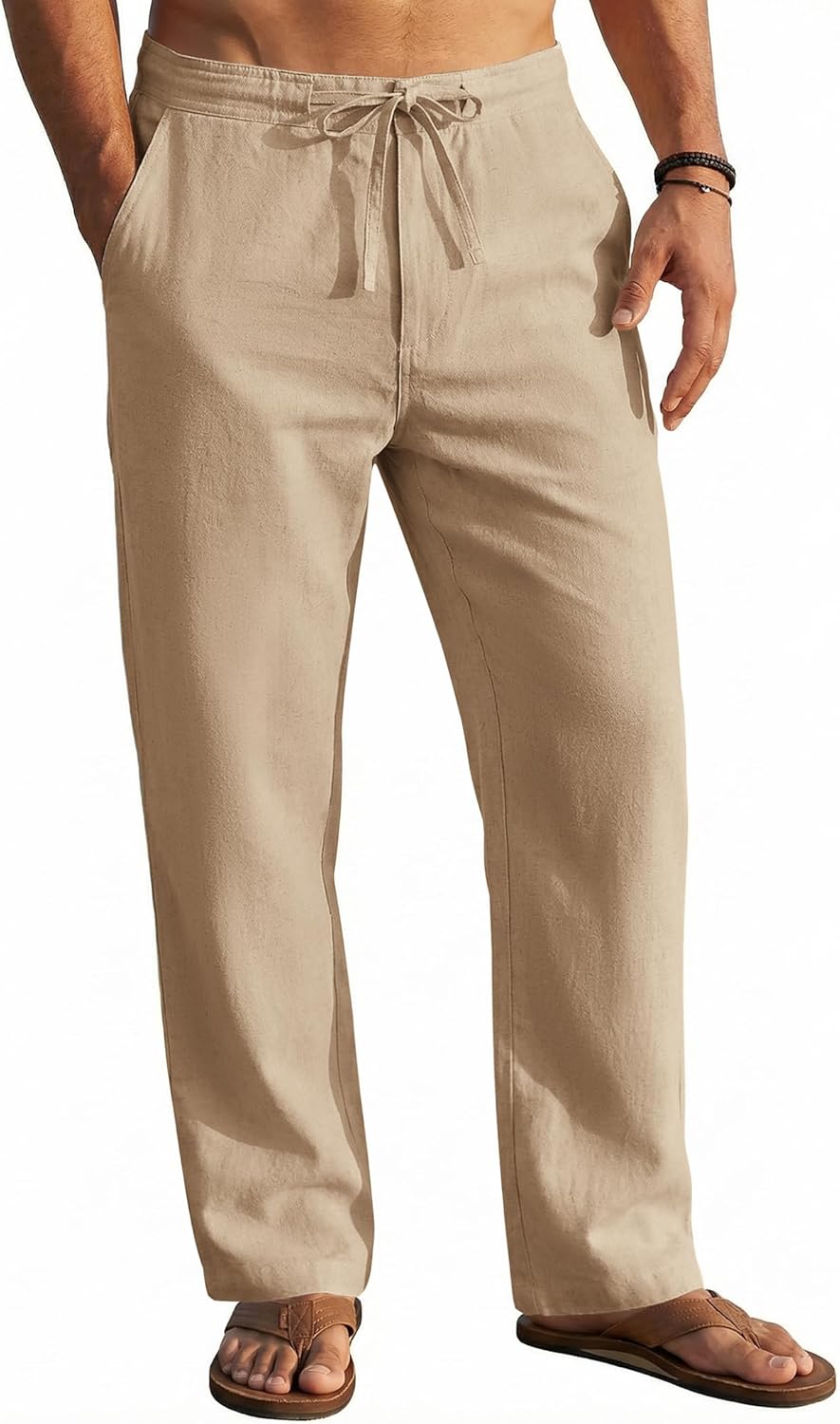 COOFANDY Men's Casual Linen Pants Elastic Waist Drawstring Yoga Beach Pants Lightweight Loose Fit Trousers with Pockets
