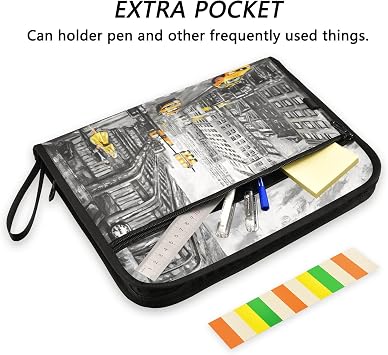 13 Pockets Expanding File Folder with Zipper Closure, New York Street Art Painting Accordion File Folder with Sticky Labels, Letter Size A4 Papers Expandable File Document Organizer