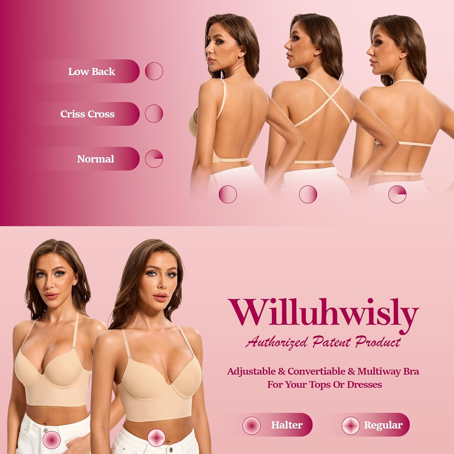 Low Back Bra for Women-Seamless Invisiable Backless Bras-Lightly Lined Open Back Halter Multiway Low Cut Bra - Image 4