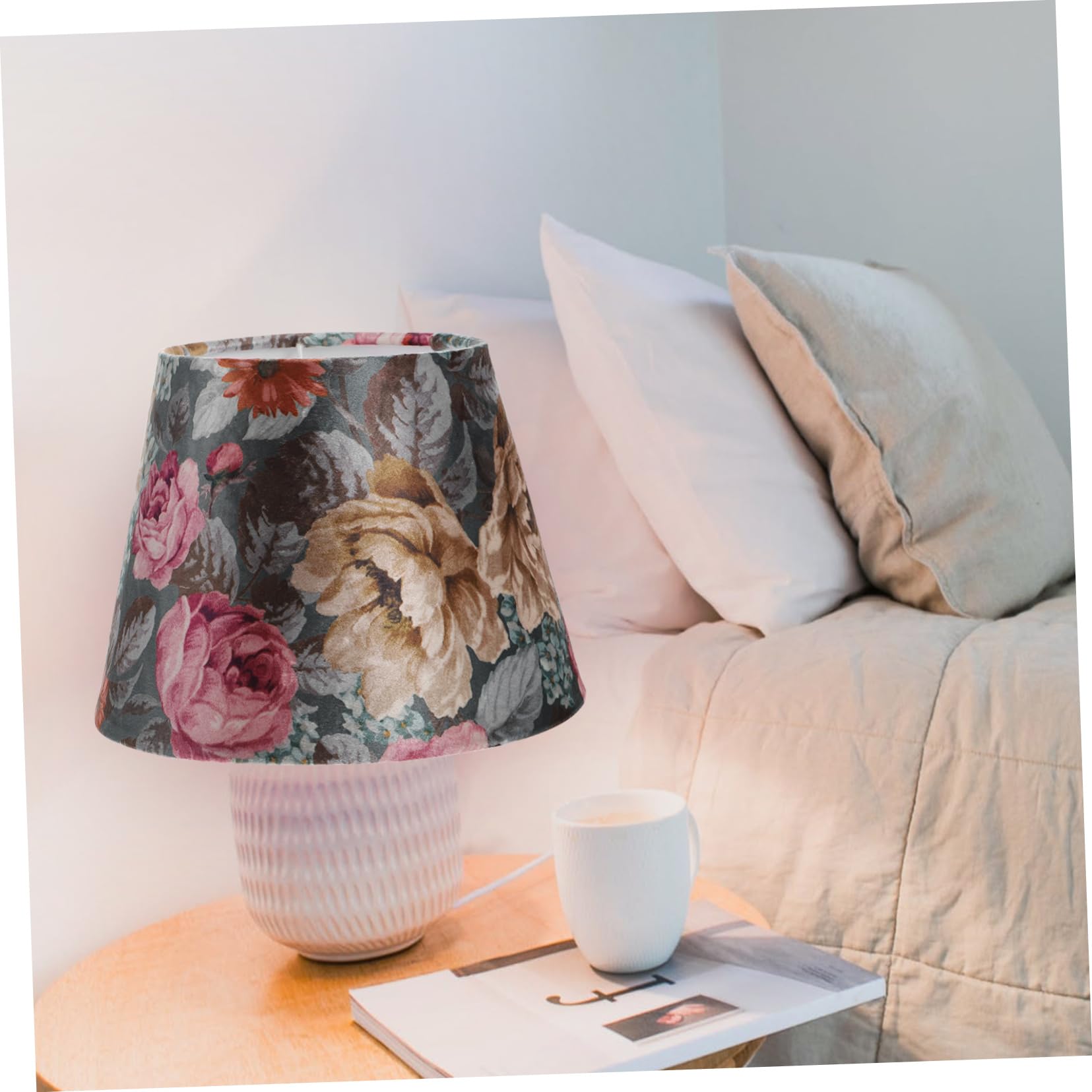 Abat-jour en Tissu Fleuri pour Lampe de Table Chevet