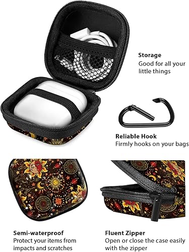 Vista 4 de WIRESTER Funda portátil inalámbrica para auriculares, bolsa de almacenamiento de auriculares, soporte para auriculares con mosquetón negro Sol