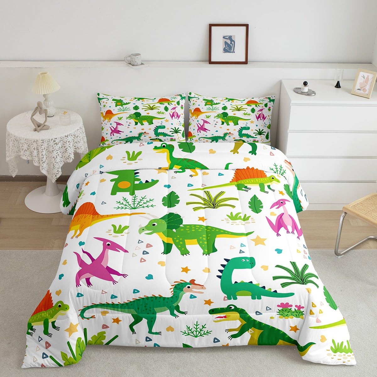 Set Copripiumone 9 Pezzi Dinosauro Giungla 3D | Per Letto Matrimoniale | Microfibra Morbida | Include Lenzuolo Con Angoli E Federe Creative - 4
