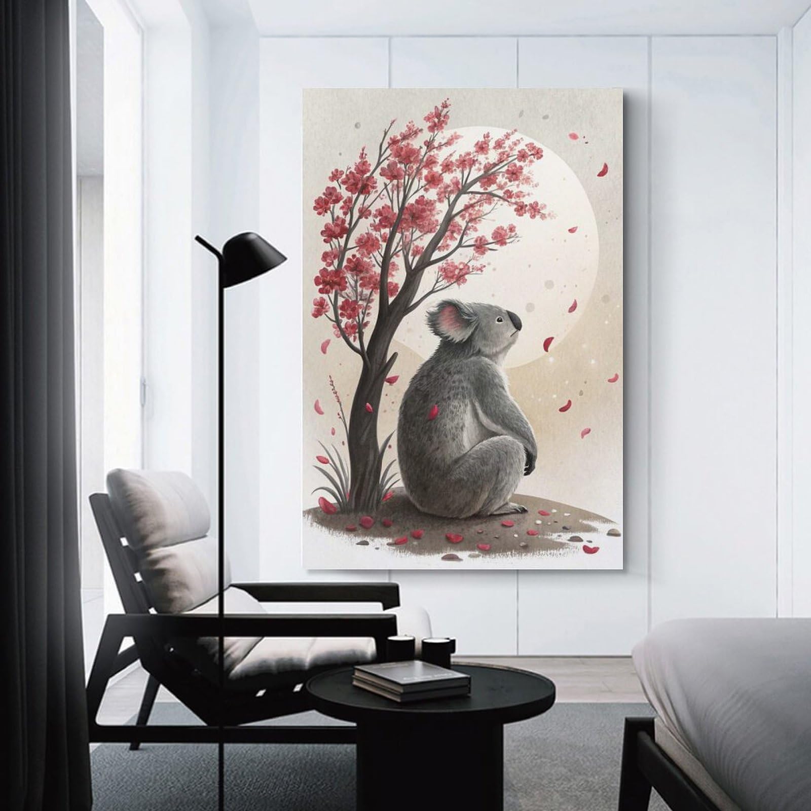 Junmoney Koala Under A Blooming Tree Hanging Wall Art, 24x36inch(60x90cm), for Living Room, Bedroom, Office Or Hallway, Decorative Artwork with Broad Appeal