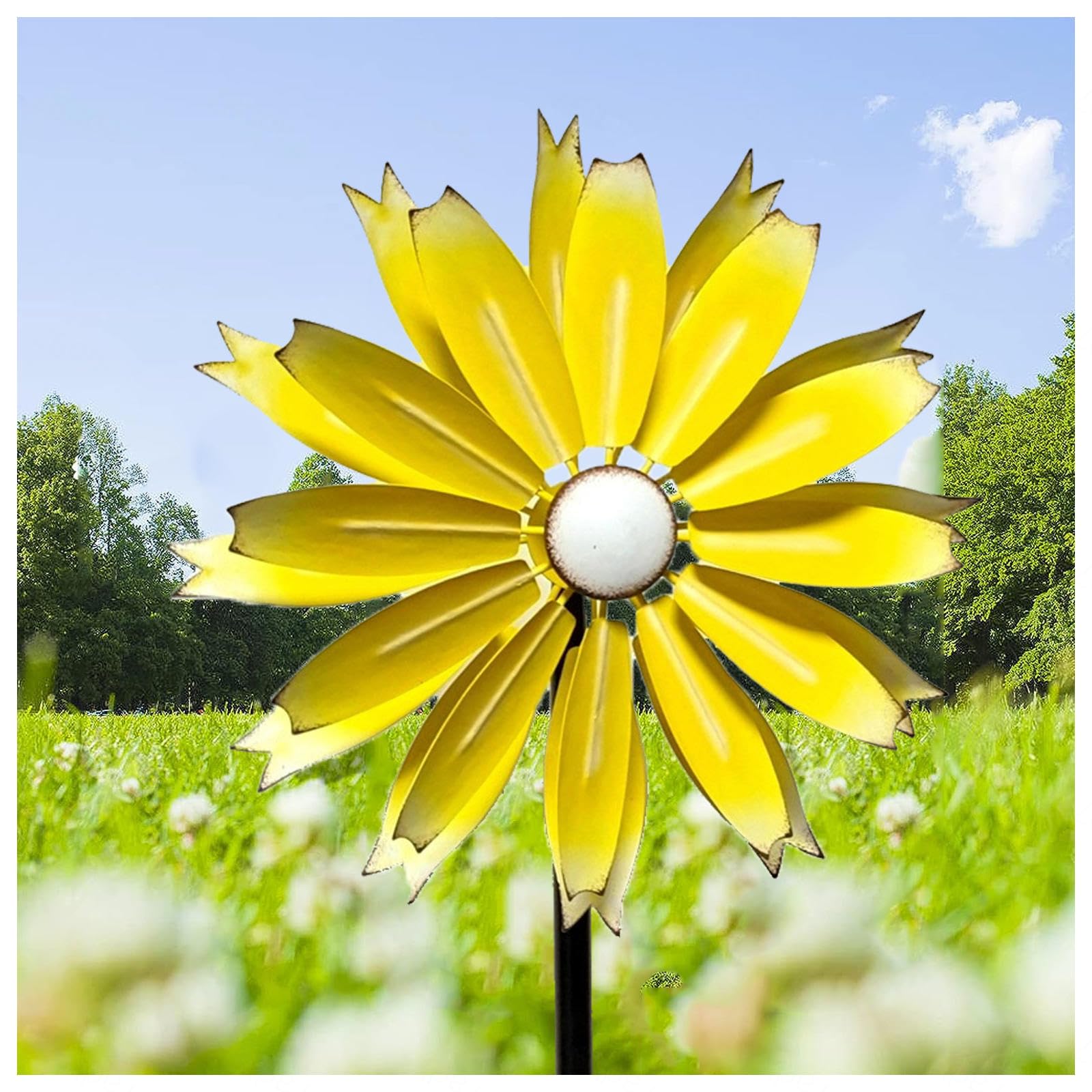 Mulini A Vento In Metallo Per The Yard 149cm Garden Spinners Liquidazione All'Aperto Vento A 360° Con Cinetica Filatori Del Cantiere Eolico,Yellow