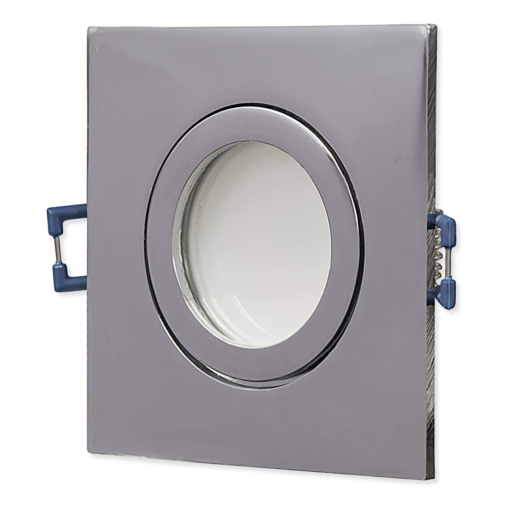 Juego de 6 focos LED empotrables IP44, cromados, rectangulares, 9 W, blanco cálido, 230 V, GU10, para baño, ducha, exterior, como plafón de techo, empotrable, 60 mm