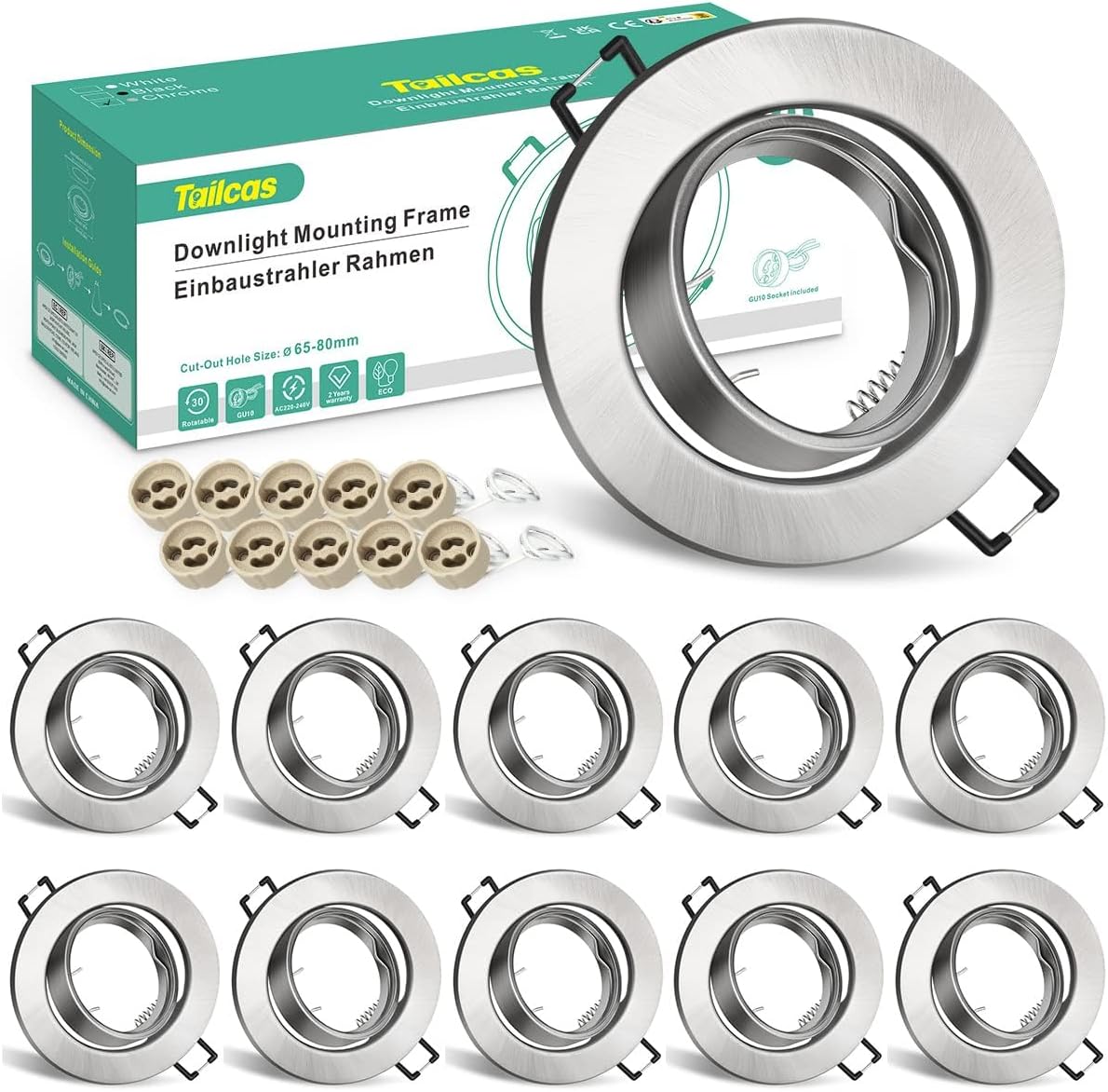 Spot Encastrable Rond Orientable Doré Pour Led Gu10, Sans Marque, Neuf