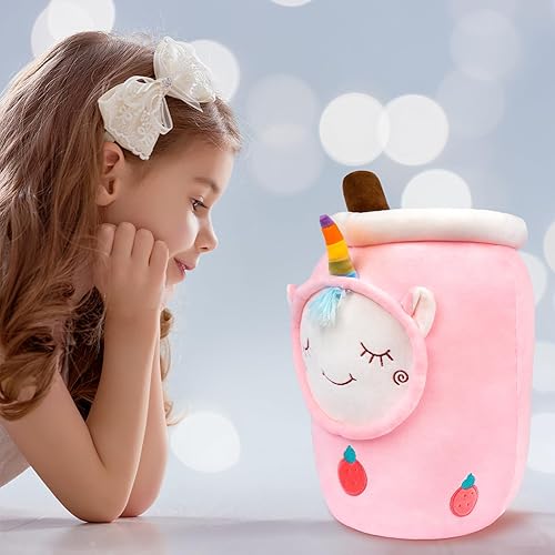 Miniatura 4 de Niuniu Daddy Peluche de té Boba de unicornio, juguetes de unicornio rosa de más de 16 pulgadas para niñas, animal de peluche de unicornio súper lindo
