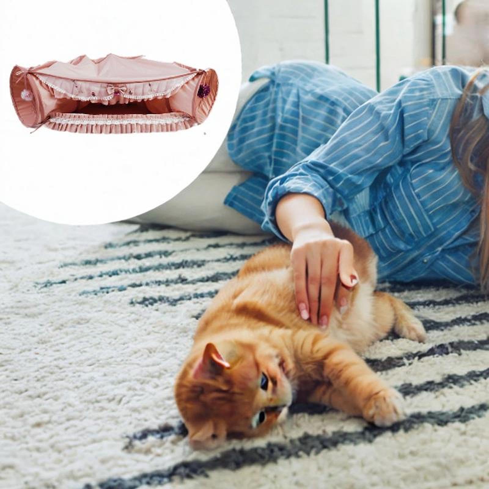 Baoblaze Tunnel pour Chat 2 en 1, Jouet interactif, Pliable pour Chatons, avec Tapis Amovible, pour Chiens, Lapins, Chats d'intérieur, Animaux de, Rose