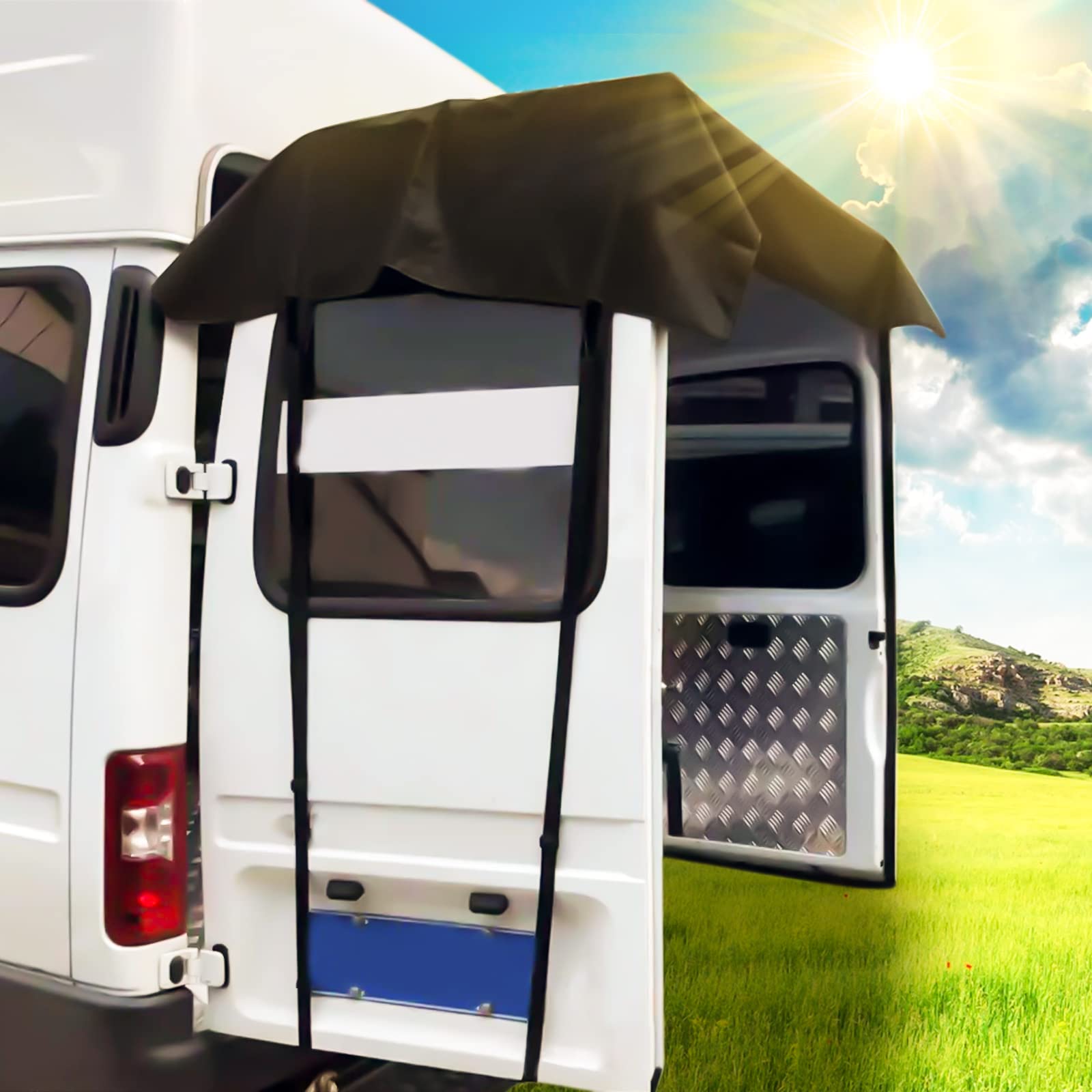 Cubierta Negra para Puerta de Granero Trasera para Ford Transit Custom VW T5 T6 Renault Trafic Fiat Ducato Panel Van, Oxford 600D Impermeable protección UV con Bolsa de Almacenamiento