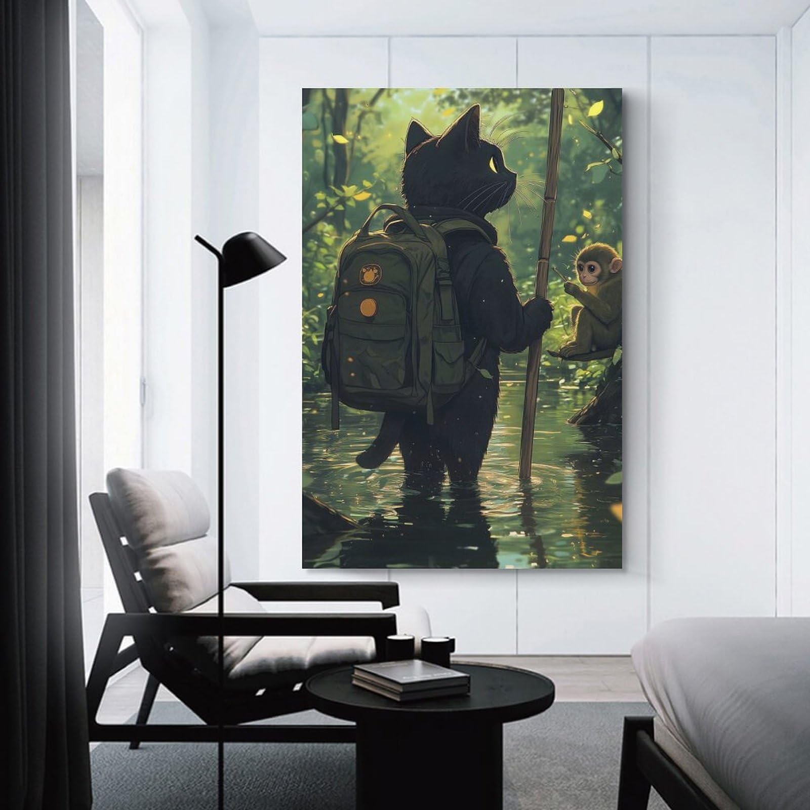 Junmoney Unframe-Style-7 Adventurous Cat And Monkey Canvas Wall Decor, 24X36inch(60X90cm), For Flats, Guest Rooms Or Compact Rooms, Decorative Canvas Decor For Home Updates