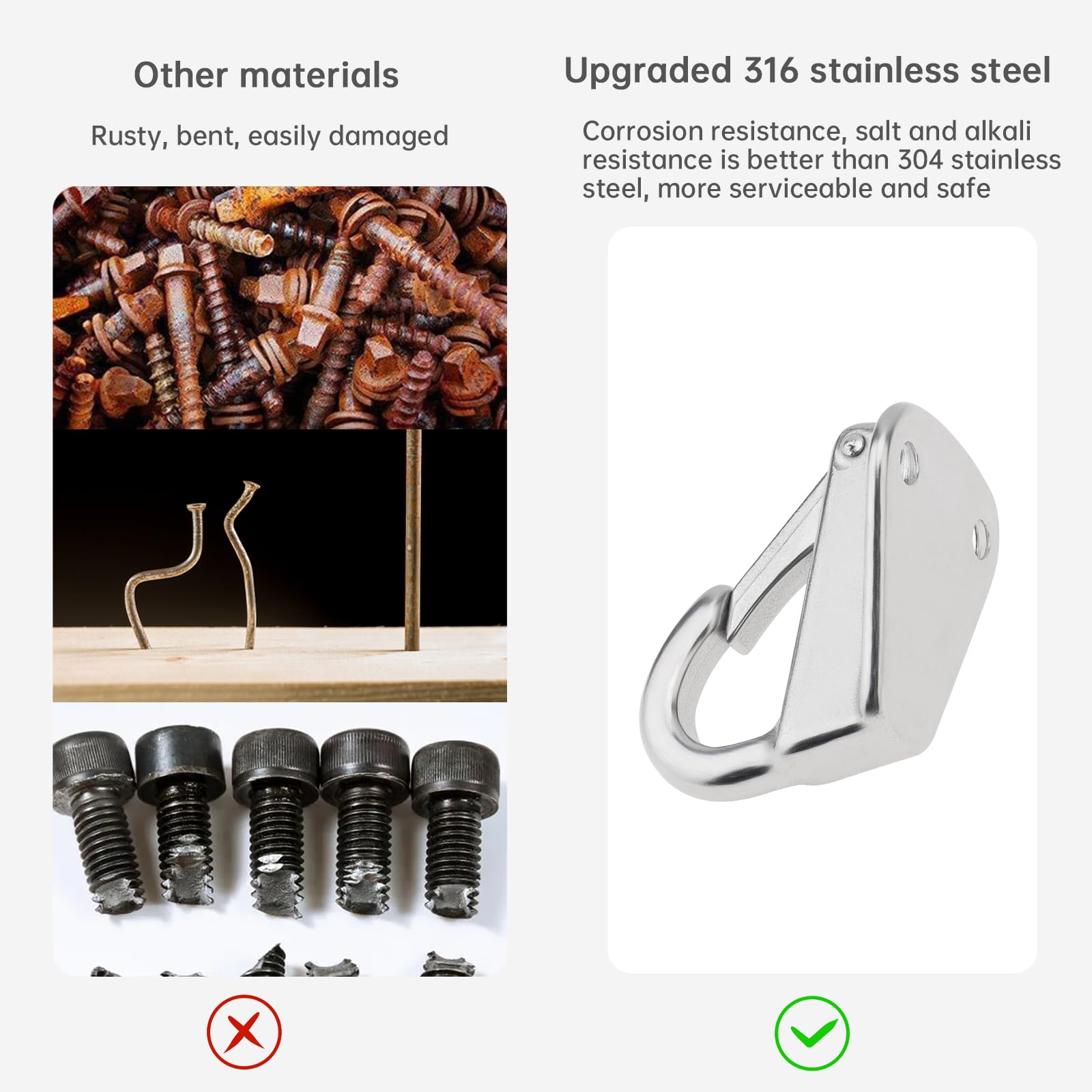 PNXKTXO 4 Pcs Boat Fender Hooks 316 Stainless Steel Spring Snap Hooks Clothes Coat Hanger Hook Screws Hardware Accessories - Image 4