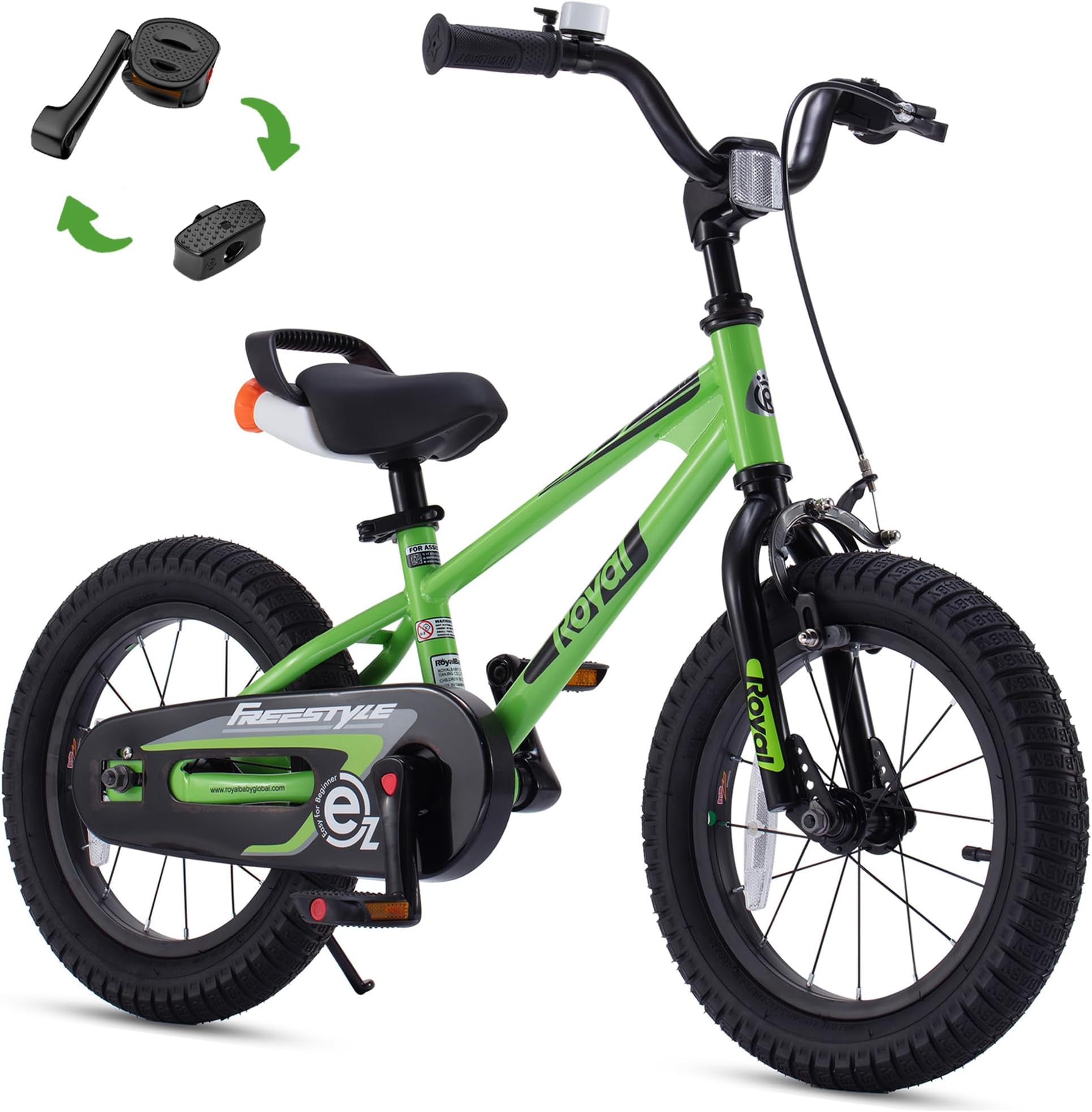 RoyalBabyFreestyle EZ Kids Bike, Easy Learn Balancing to Biking, 16 Inch Balance & Pedal Bicycle, Instant Assembly Boys Girls Ages 4-7 Years, 16" Green