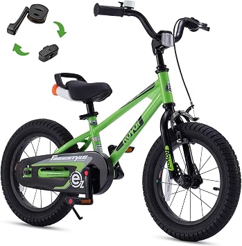 RoyalBaby Freestyle EZ Kids Bike, Easy Learn Balancing to Biking, 14 Inch Balance & Pedal Bicycle, Instant Assembly Toddlers Boys Girls Ages 3-5 Years, 14" Green