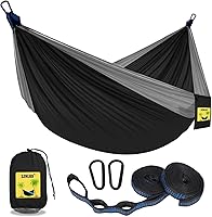 Vista 1 de SZHLUX Hamaca de camping doble y simple portátil con 2 correas para árboles y bolsa de transporte adjunta, ideal para exteriores, interiores, playa