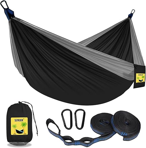 SZHLUX Hamaca de camping doble y individual Hamacas portátiles con 2 correas de árbol, ideal para senderismo, mochileros, caza, al aire libre,