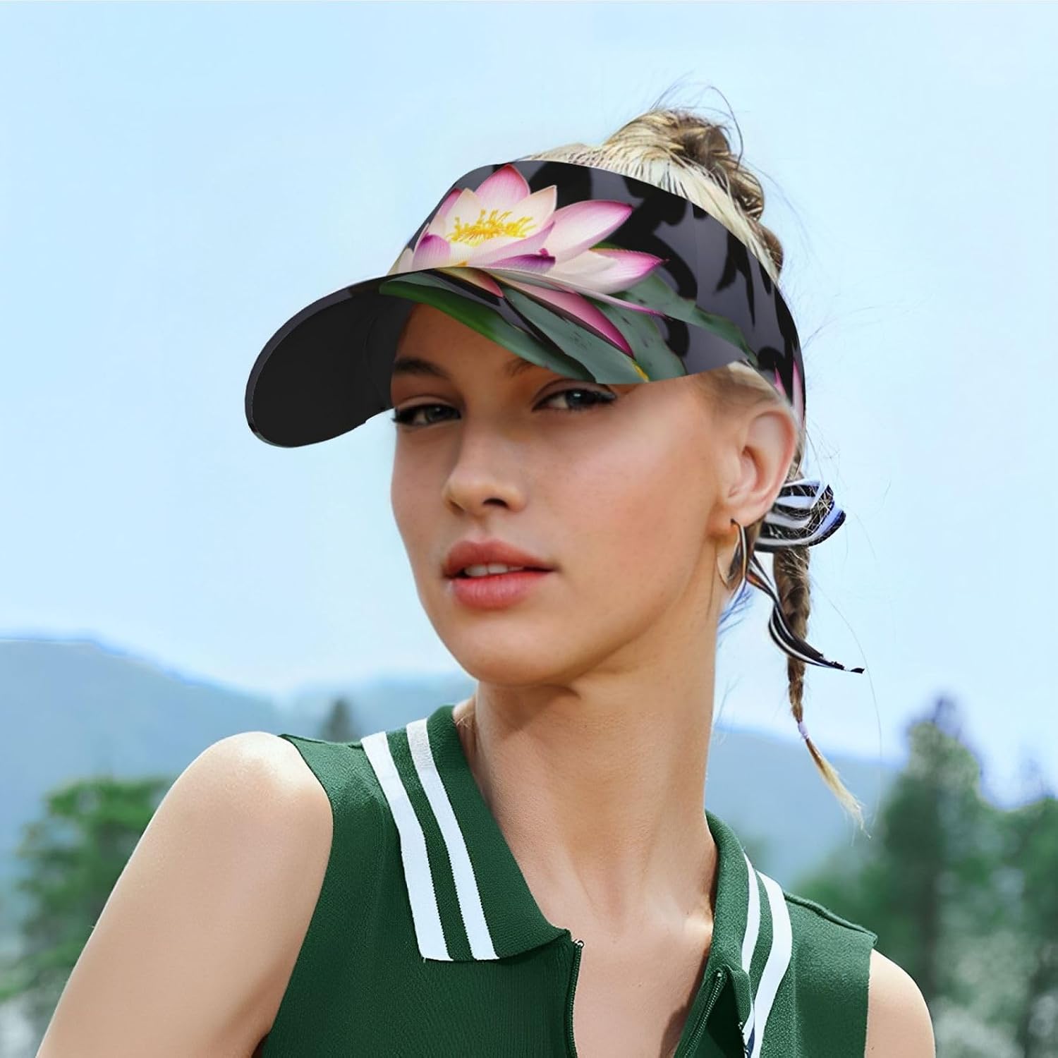 Lotus Flower White Print Foldable Sun Visor Hat Lightweight Adjustable Sun Visor Hat Outdoor Sports Cap for Adults