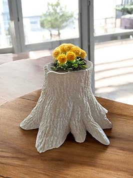 Tree Stump Flower Pot Rustic Planter for Indoor & Outdoor Plants, Succulents & Herbs | Pot for Boho Decor, Indoor Garden, Gifts for Plant Lovers White/White Marble, Larger 9" Base | 6" Height