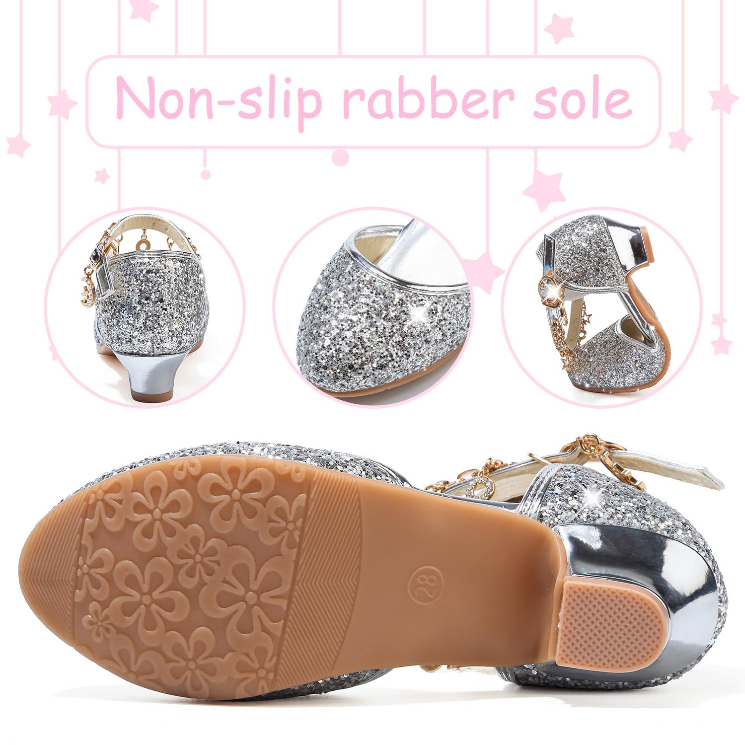 LECYGNB Mädchen Mary Jane Prinzessin Schuhe Ballerinas mit Absatz Glitzer Schuhe Kinder Party Schuhe Halbschuhe Kinder Cosplay Schuhe Hochzeiten Schulschuhe - 5