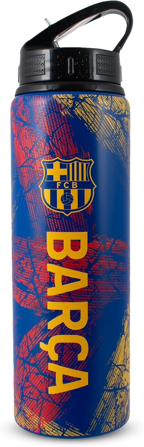 Hy-Pro Officially Licensed FC Barcelona Aluminium Bottle - 750ml, Integrated Folding Straw, Leakproof, Lightweight, Great Football Gift Idea