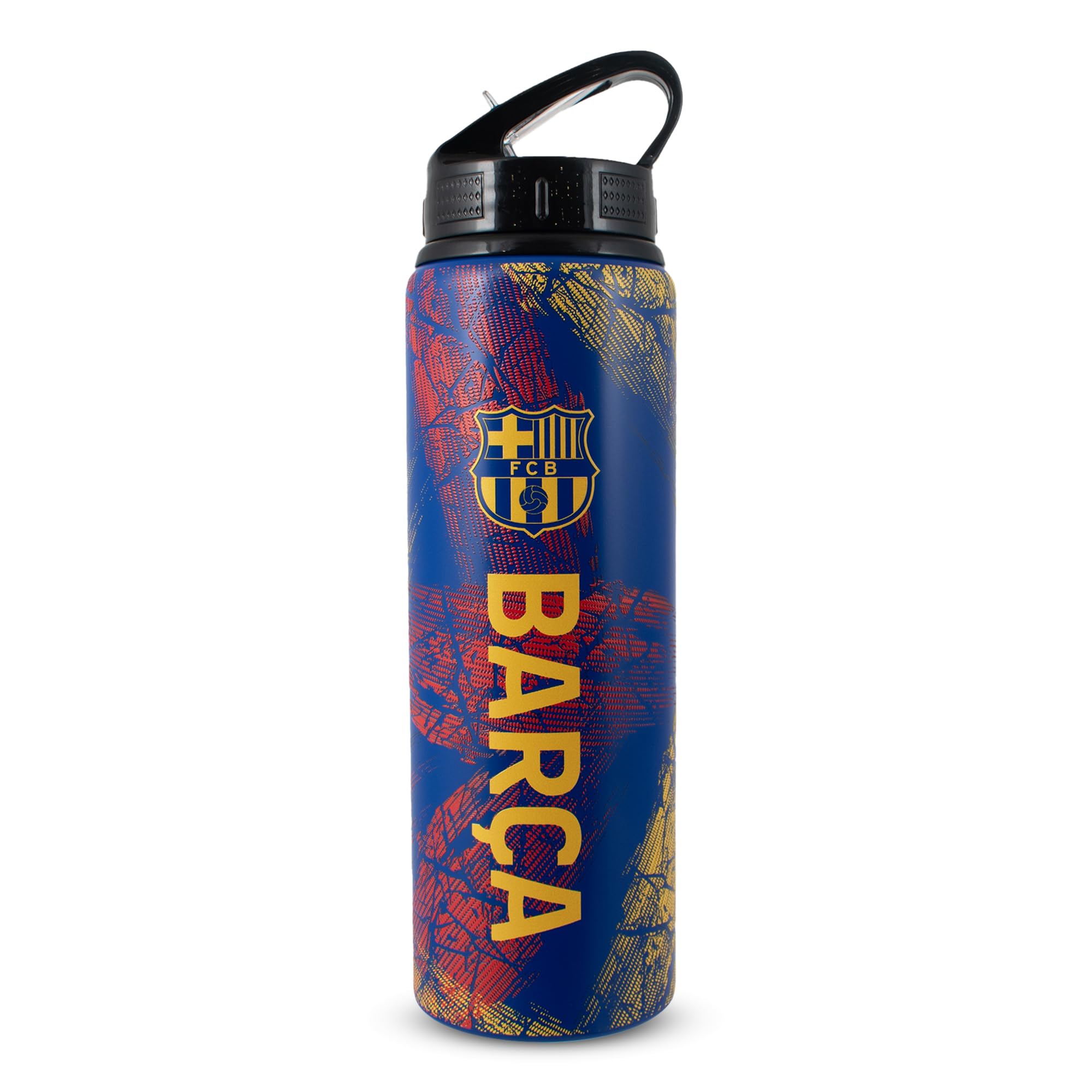 Hy-Pro Officially Licensed FC Barcelona Aluminium Water Bottle - 750ml, Integrated Folding Straw, Leakproof, Lightweight, Great Football Gift Idea